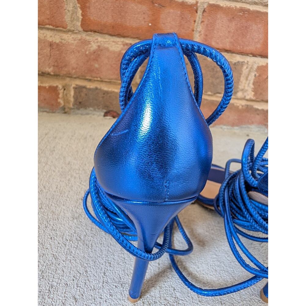 Stuart Weitzman Nudistwrap 110 Blue Metallic Leather Heel Sandal New Size 6 $525 - Picture 10 of 16
